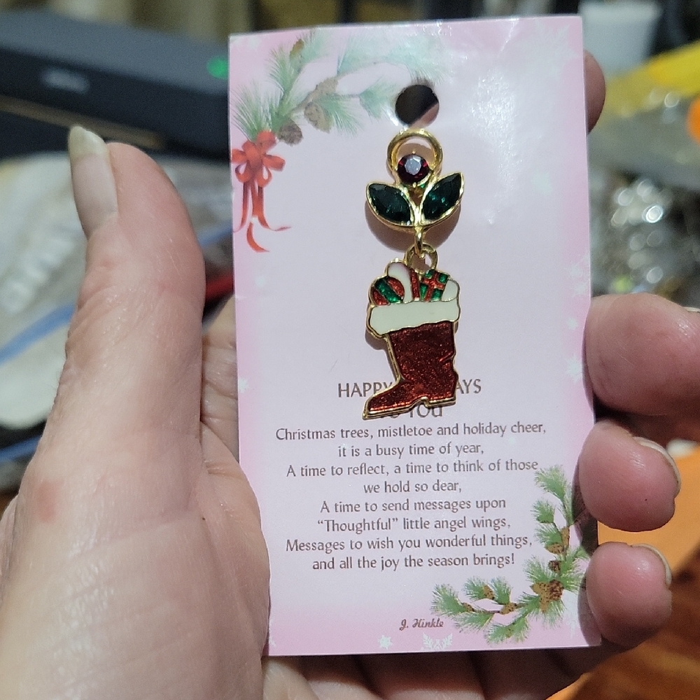 Festive Gold and Red Stocking Brooch